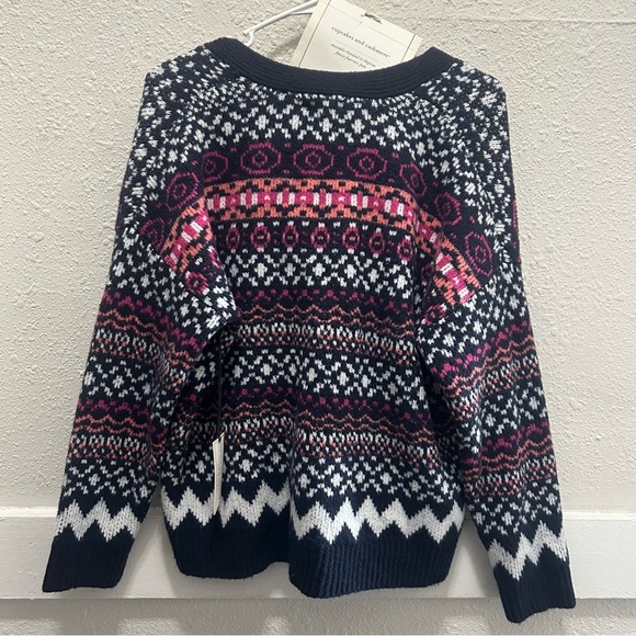Cupcakes & Cashmere Navy Multi Fair Isle Button Sweater with Hat NEW - Picture 6 of 8